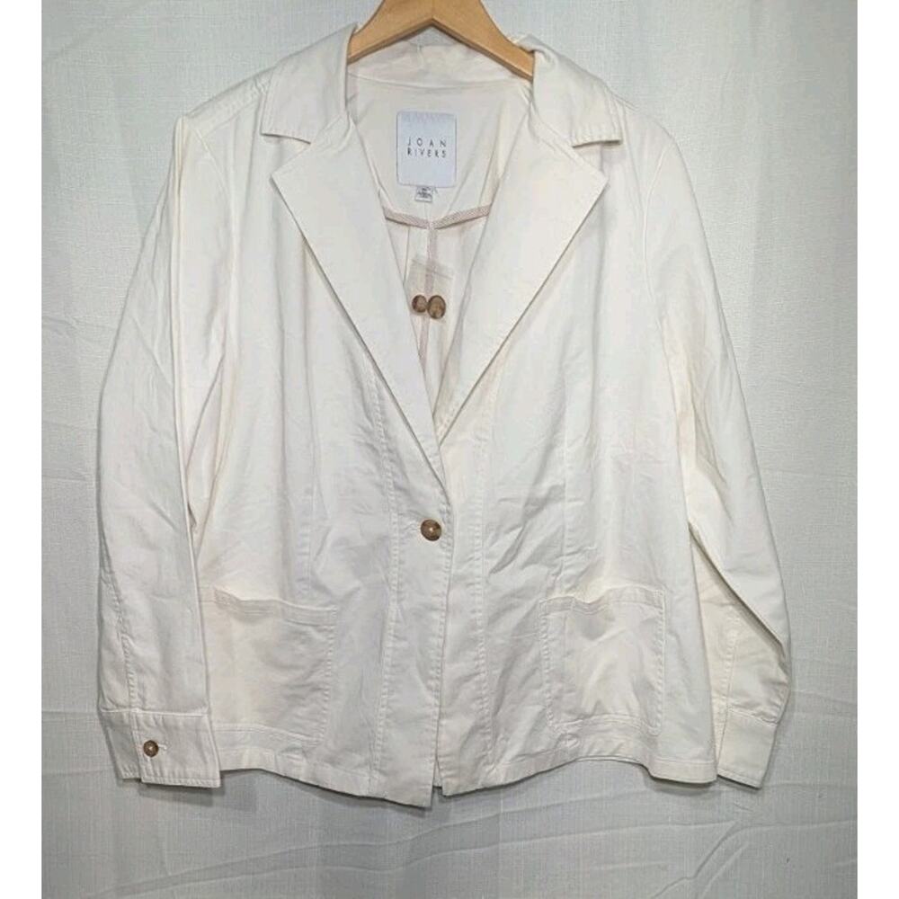 Joan Rivera Womens Signature Twill Cinched Back Blazer Sz 2X Ivory Single Button